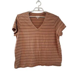 Pact Women's Tan Striped Short Sleeve Tee